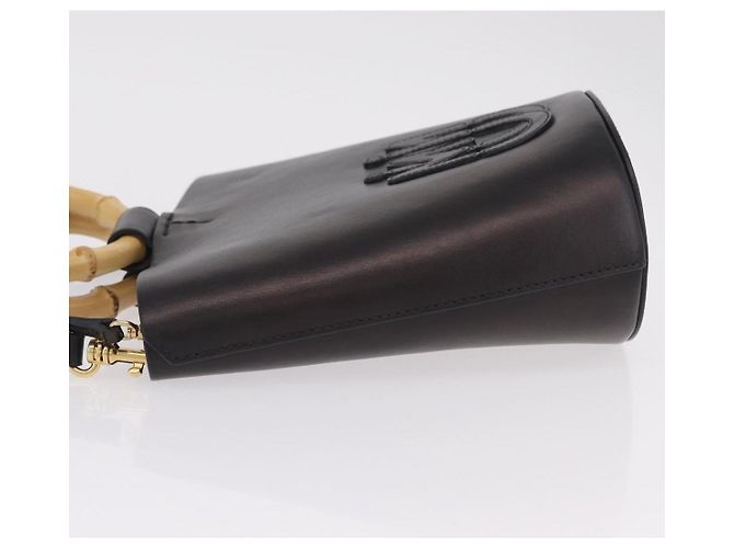 Bolso de mano Miu Miu con asa de bambú en cuero 2way Negro Oro Auth 206928M Dorado - vista 4