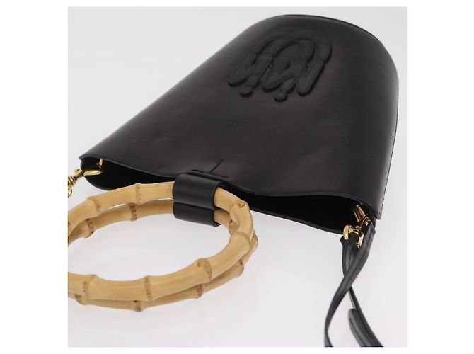 Bolso de mano Miu Miu con asa de bambú en cuero 2way Negro Oro Auth 206928M Dorado - vista 6