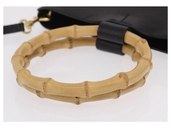 Bolso de mano Miu Miu con asa de bambú en cuero 2way Negro Oro Auth 206928M Dorado - vista 7