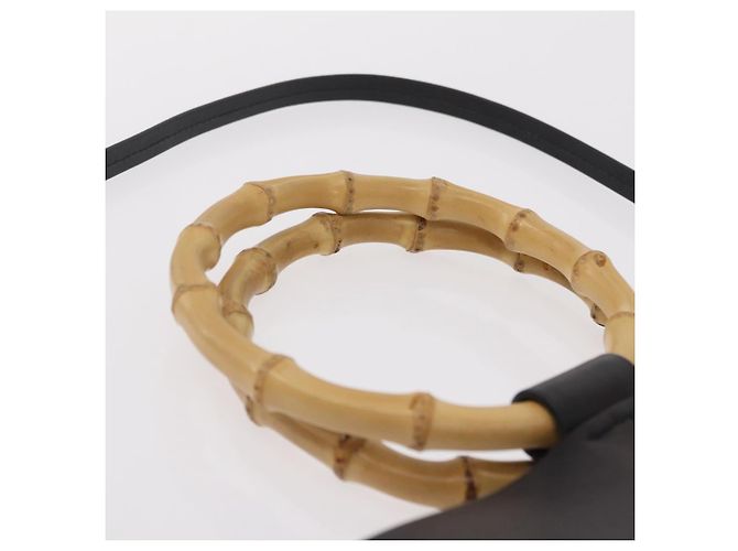 Bolso de mano Miu Miu con asa de bambú en cuero 2way Negro Oro Auth 206928M Dorado - vista 8