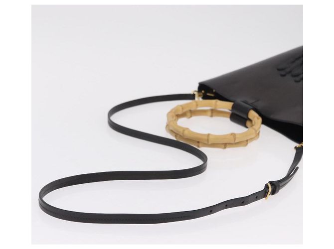 Bolso de mano Miu Miu con asa de bambú en cuero 2way Negro Oro Auth 206928M Dorado - vista 9