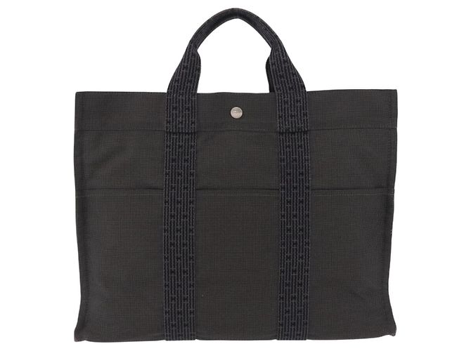 Hermès Borsa a mano HERMES Her Line MM Canvas Grigio Argento Auth 206892A Marrone - vista 13