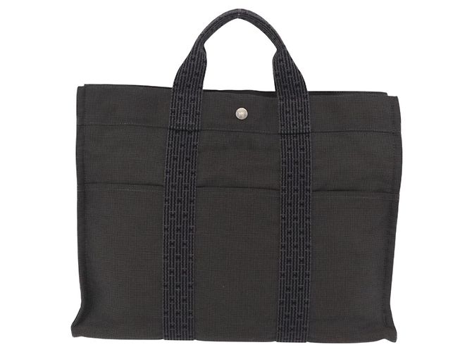 Hermès Borsa a mano HERMES Her Line MM Canvas Grigio Argento Auth 206892A Marrone - vista 2