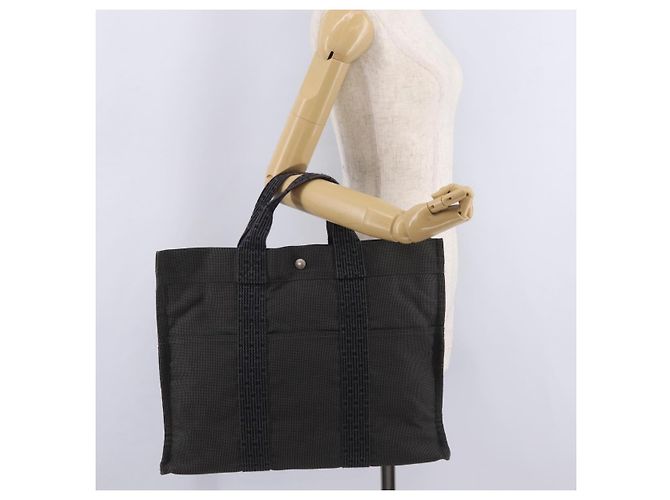 Hermès Borsa a mano HERMES Her Line MM Canvas Grigio Argento Auth 206892A Marrone - vista 24