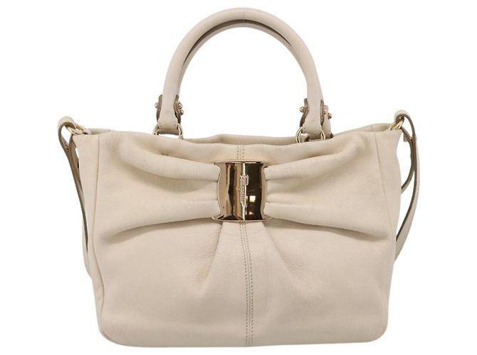 Borsa a tracolla Salvatore Ferragamo Vala in pelle 2way Ivory Gold Tone Auth 207588 Crudo - vista 13