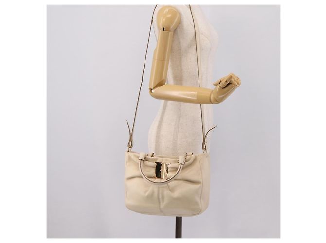 Borsa a tracolla Salvatore Ferragamo Vala in pelle 2way Ivory Gold Tone Auth 207588 Crudo - vista 32