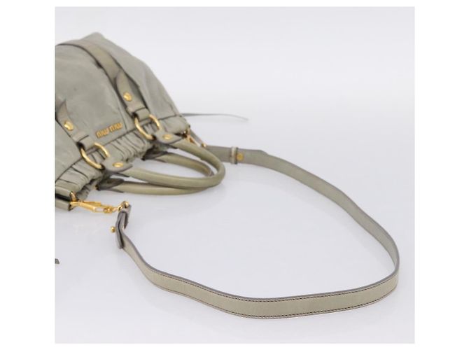 Miu Miu Vitellolux Handtasche Leder 2way Grau Goldfarben Auth 207557V Braun - Ansicht 10