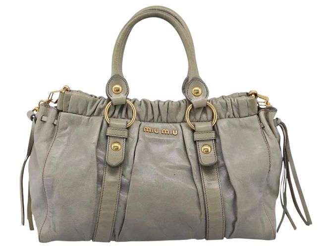 Miu Miu Vitellolux Handtasche Leder 2way Grau Goldfarben Auth 207557V Braun - Ansicht 13