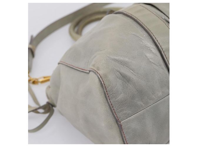 Miu Miu Vitellolux Handtasche Leder 2way Grau Goldfarben Auth 207557V Braun - Ansicht 16