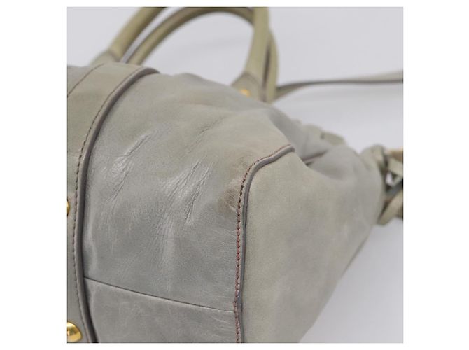 Miu Miu Vitellolux Handtasche Leder 2way Grau Goldfarben Auth 207557V Braun - Ansicht 17