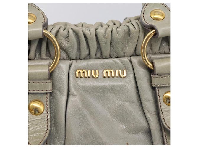 Miu Miu Vitellolux Handtasche Leder 2way Grau Goldfarben Auth 207557V Braun - Ansicht 19