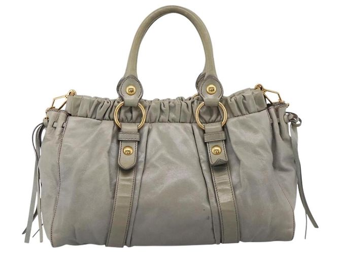 Miu Miu Vitellolux Handtasche Leder 2way Grau Goldfarben Auth 207557V Braun - Ansicht 2