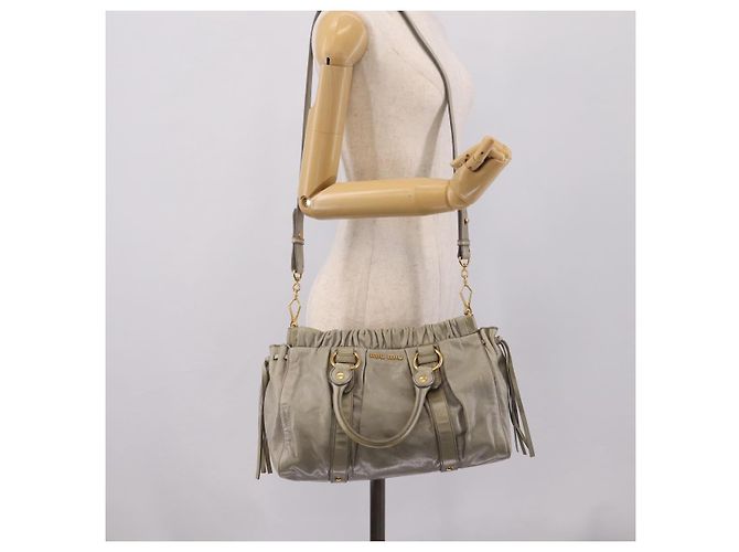 Miu Miu Vitellolux Handtasche Leder 2way Grau Goldfarben Auth 207557V Braun - Ansicht 25