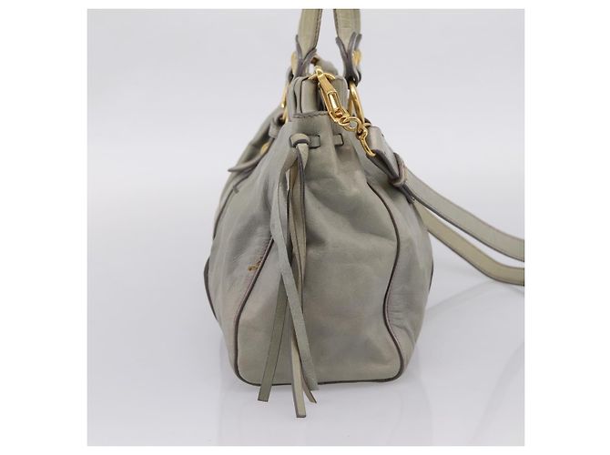 Miu Miu Vitellolux Handtasche Leder 2way Grau Goldfarben Auth 207557V Braun - Ansicht 3