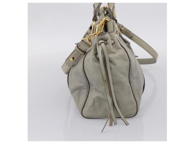 Miu Miu Vitellolux Handtasche Leder 2way Grau Goldfarben Auth 207557V Braun - Ansicht 4