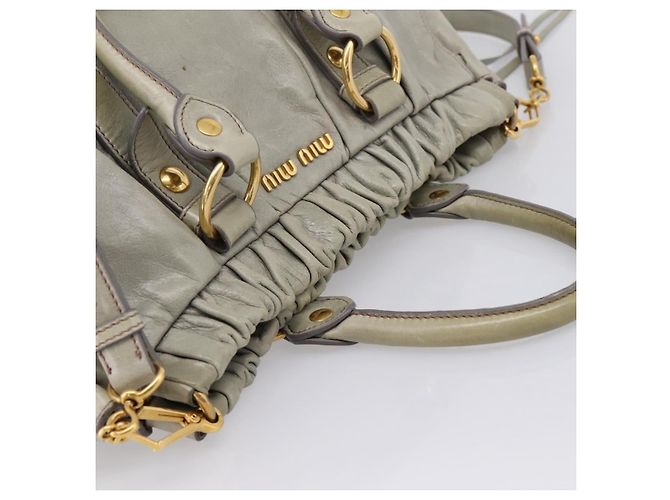 Miu Miu Vitellolux Handtasche Leder 2way Grau Goldfarben Auth 207557V Braun - Ansicht 6