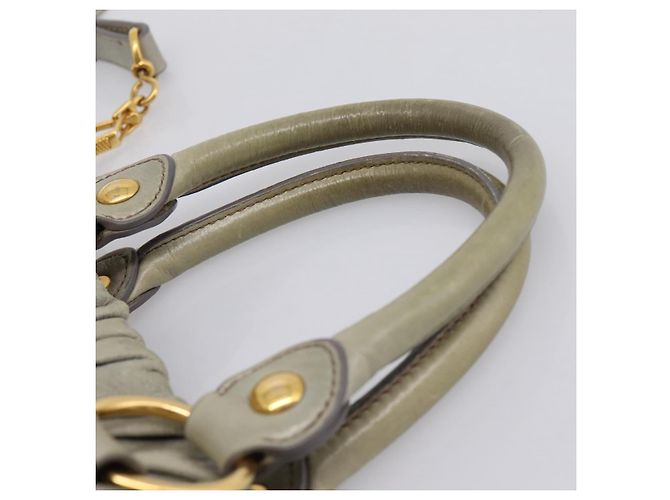 Miu Miu Vitellolux Handtasche Leder 2way Grau Goldfarben Auth 207557V Braun - Ansicht 8
