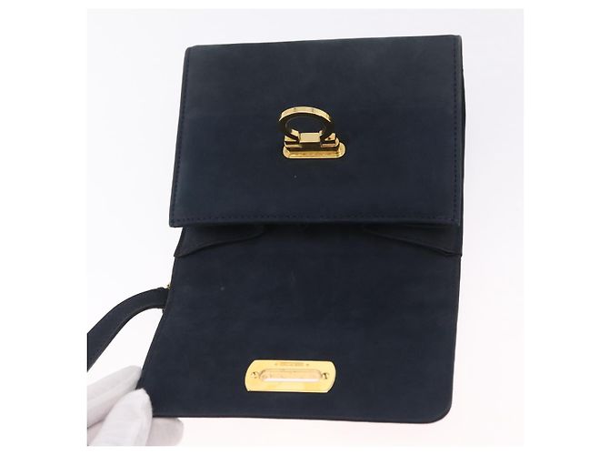 Borsa a tracolla Salvatore Ferragamo Gancini in camoscio blu navy e tono oro Auth ka6530A - vista 10
