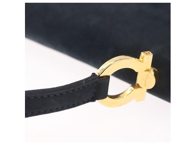 Borsa a tracolla Salvatore Ferragamo Gancini in camoscio blu navy e tono oro Auth ka6530A - vista 15