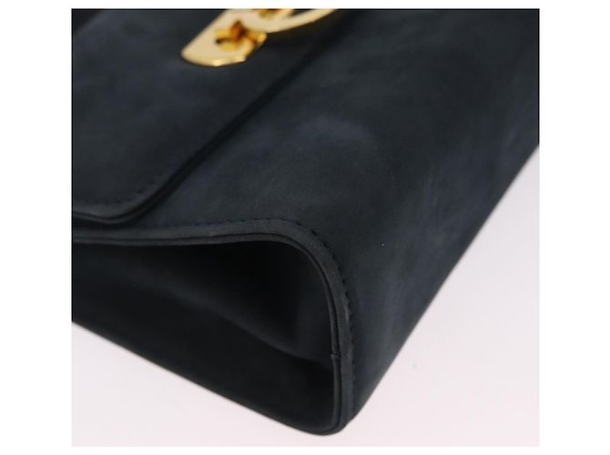 Borsa a tracolla Salvatore Ferragamo Gancini in camoscio blu navy e tono oro Auth ka6530A - vista 16