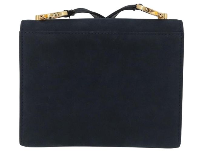 Borsa a tracolla Salvatore Ferragamo Gancini in camoscio blu navy e tono oro Auth ka6530A - vista 2