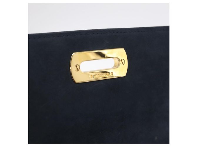 Borsa a tracolla Salvatore Ferragamo Gancini in camoscio blu navy e tono oro Auth ka6530A - vista 21