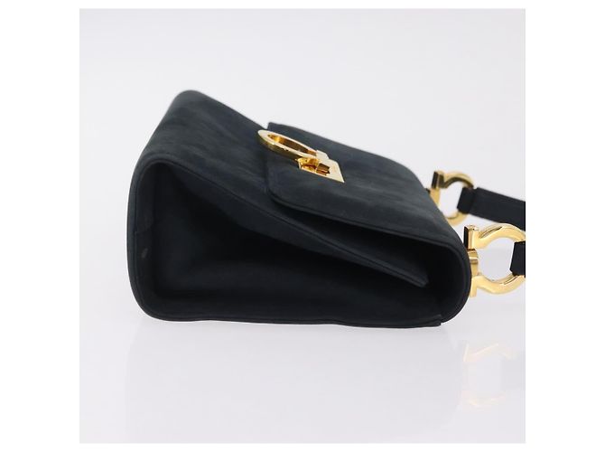 Borsa a tracolla Salvatore Ferragamo Gancini in camoscio blu navy e tono oro Auth ka6530A - vista 3