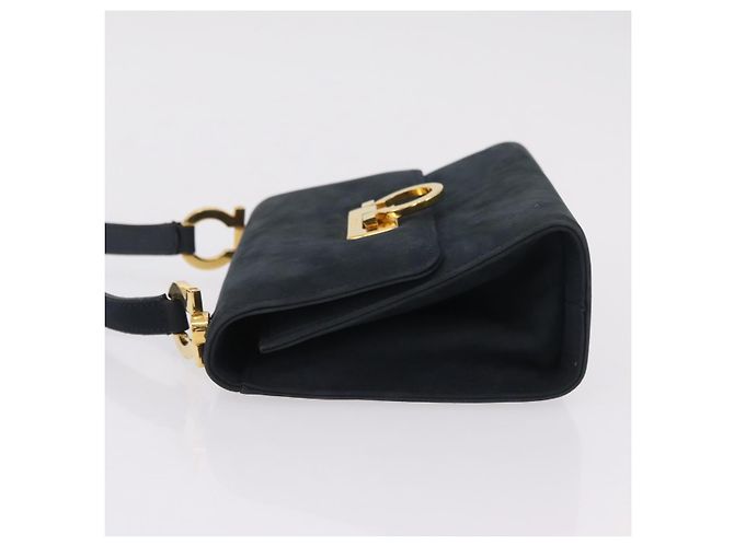Borsa a tracolla Salvatore Ferragamo Gancini in camoscio blu navy e tono oro Auth ka6530A - vista 4