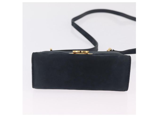 Borsa a tracolla Salvatore Ferragamo Gancini in camoscio blu navy e tono oro Auth ka6530A - vista 5