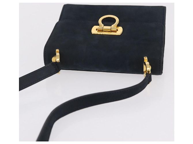 Borsa a tracolla Salvatore Ferragamo Gancini in camoscio blu navy e tono oro Auth ka6530A - vista 6