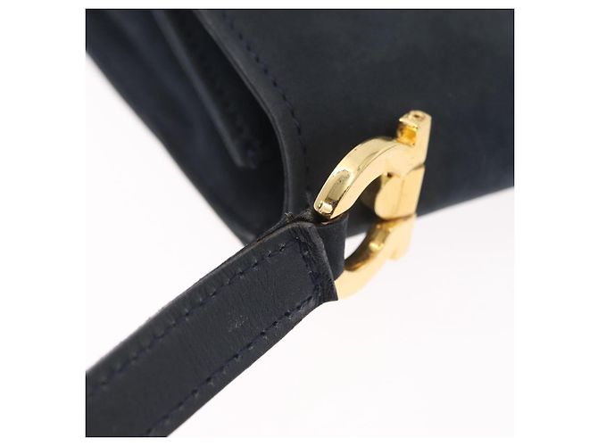 Borsa a tracolla Salvatore Ferragamo Gancini in camoscio blu navy e tono oro Auth ka6530A - vista 8