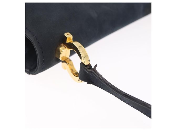 Borsa a tracolla Salvatore Ferragamo Gancini in camoscio blu navy e tono oro Auth ka6530A - vista 9