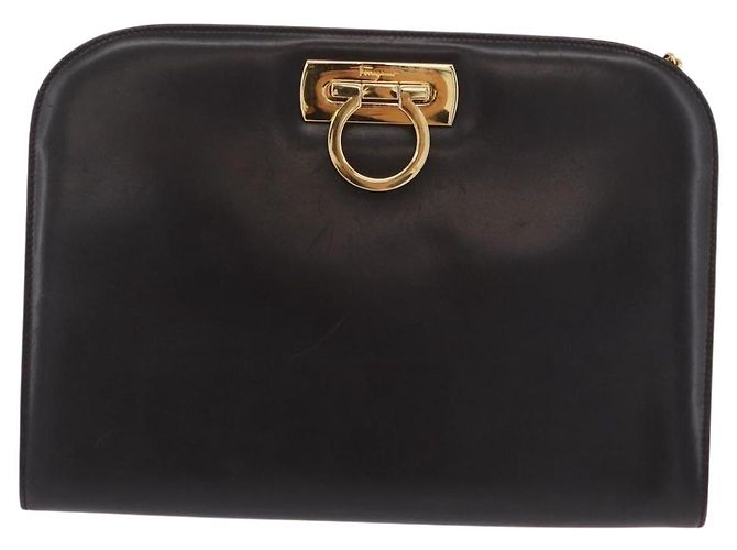 Borsa a tracolla Salvatore Ferragamo Gancini Chain in pelle marrone e oro Auth ka6429A - vista 13