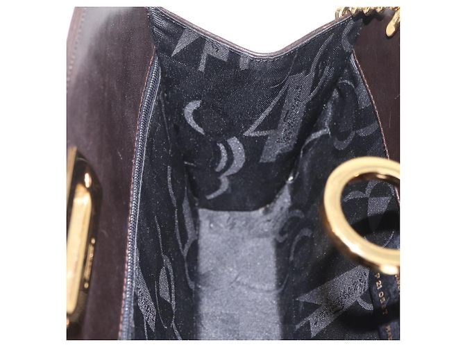 Borsa a tracolla Salvatore Ferragamo Gancini Chain in pelle marrone e oro Auth ka6429A - vista 20