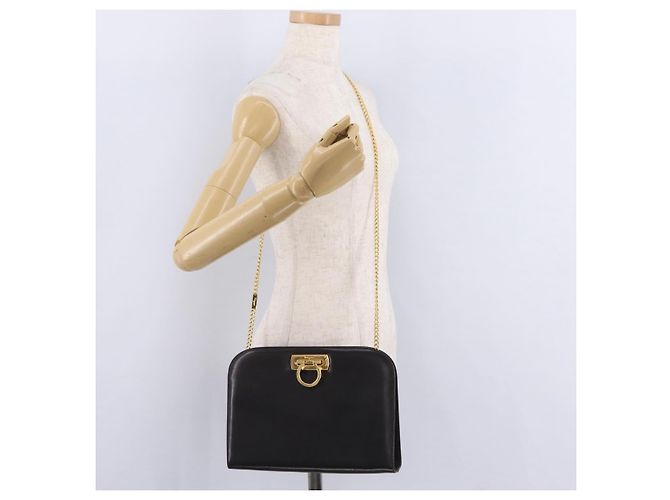 Borsa a tracolla Salvatore Ferragamo Gancini Chain in pelle marrone e oro Auth ka6429A - vista 23
