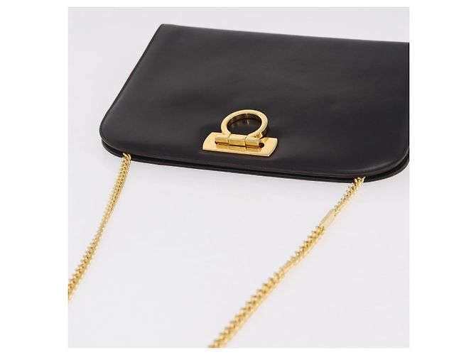 Borsa a tracolla Salvatore Ferragamo Gancini Chain in pelle marrone e oro Auth ka6429A - vista 7
