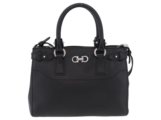 Borsa Salvatore Ferragamo Gancini in pelle 2way Nero Argento Auth ka6483A - vista 13