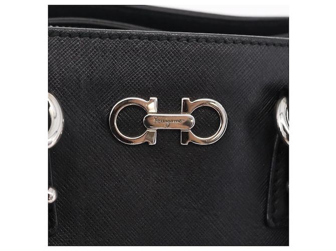 Borsa Salvatore Ferragamo Gancini in pelle 2way Nero Argento Auth ka6483A - vista 20