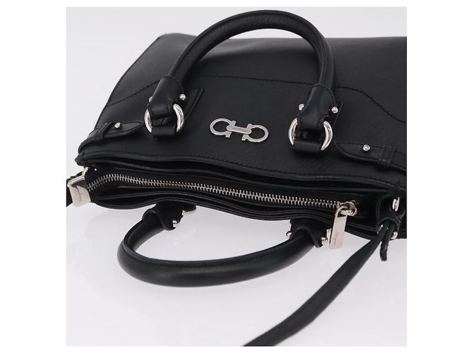 Borsa Salvatore Ferragamo Gancini in pelle 2way Nero Argento Auth ka6483A - vista 6