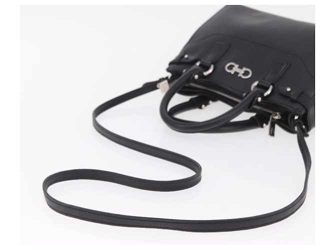 Borsa Salvatore Ferragamo Gancini in pelle 2way Nero Argento Auth ka6483A - vista 8