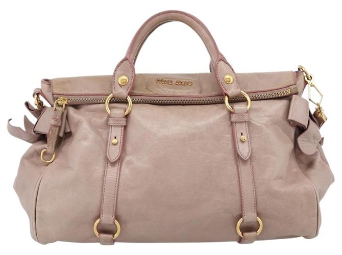 Sac à main Miu Miu Vitellolux en cuir 2way Rose Doré Auth 206666A - vue 13