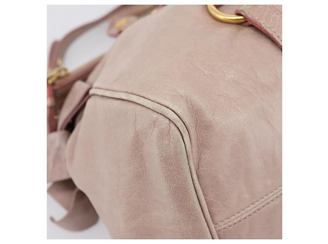 Sac à main Miu Miu Vitellolux en cuir 2way Rose Doré Auth 206666A - vue 17