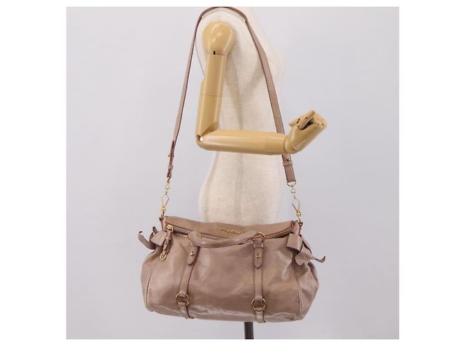 Sac à main Miu Miu Vitellolux en cuir 2way Rose Doré Auth 206666A - vue 27