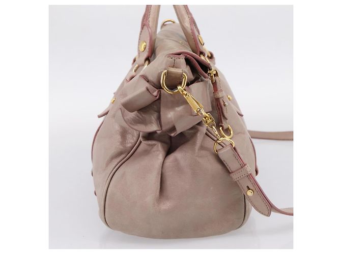 Sac à main Miu Miu Vitellolux en cuir 2way Rose Doré Auth 206666A - vue 3