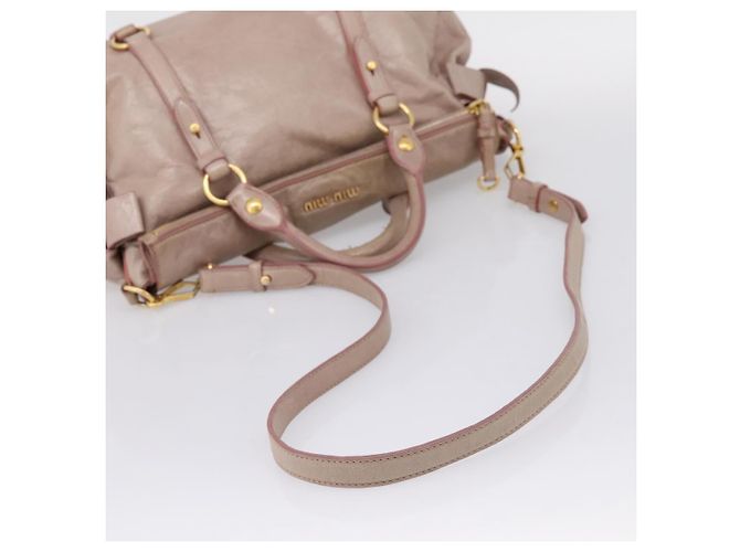 Sac à main Miu Miu Vitellolux en cuir 2way Rose Doré Auth 206666A - vue 8