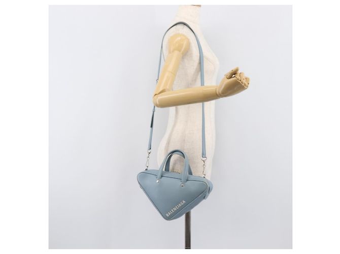 BALENCIAGA Triangle Duffel Bag Leder 2-Wege Hellblau 531048 Auth bs37406 Silber - Ansicht 30