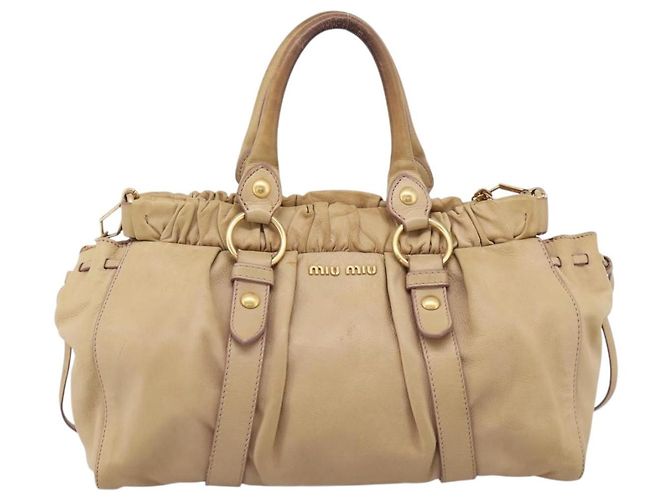 Miu Miu Handtasche Leder 2way Beige Gold Auth 167656M Golden - Ansicht 13