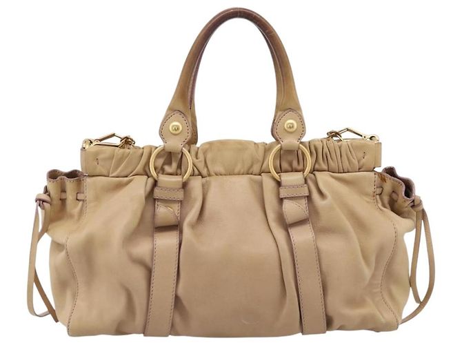 Miu Miu Handtasche Leder 2way Beige Gold Auth 167656M Golden - Ansicht 2