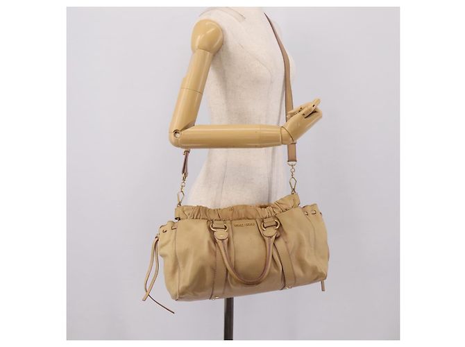 Miu Miu Handtasche Leder 2way Beige Gold Auth 167656M Golden - Ansicht 30