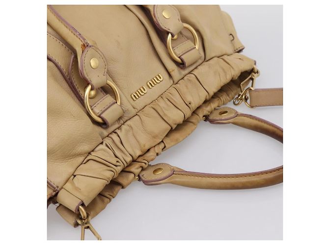 Miu Miu Handtasche Leder 2way Beige Gold Auth 167656M Golden - Ansicht 7